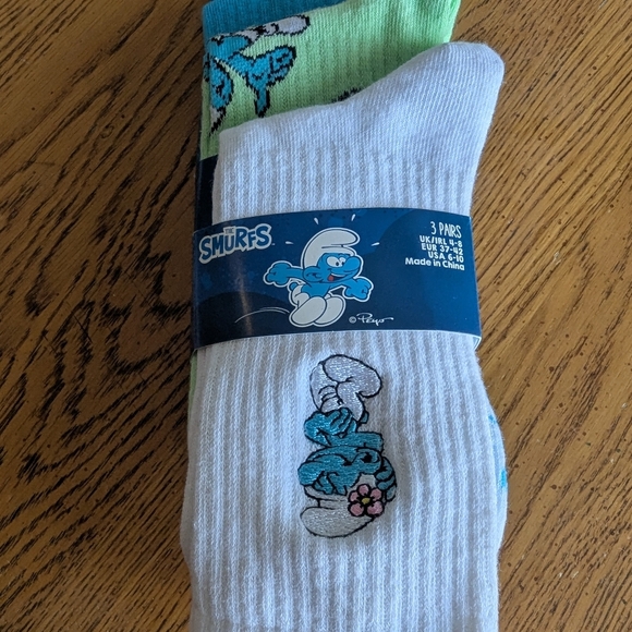 Peyo Smurfs Ladies Girls character socks. 3 pairs white green and blue.  New. - Picture 5 of 6